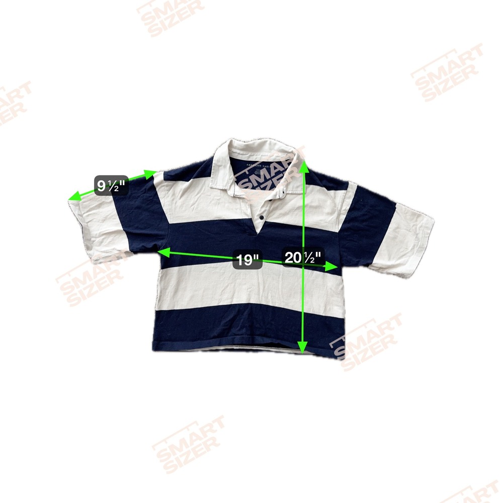 American Eagle Women Rugby Polo Shirt Navy Big Stripe Cropped Academia M Baggy - Picture 2 of 7